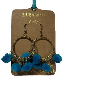SHIRALEAH Zola Blue pom pom hoop Earrings